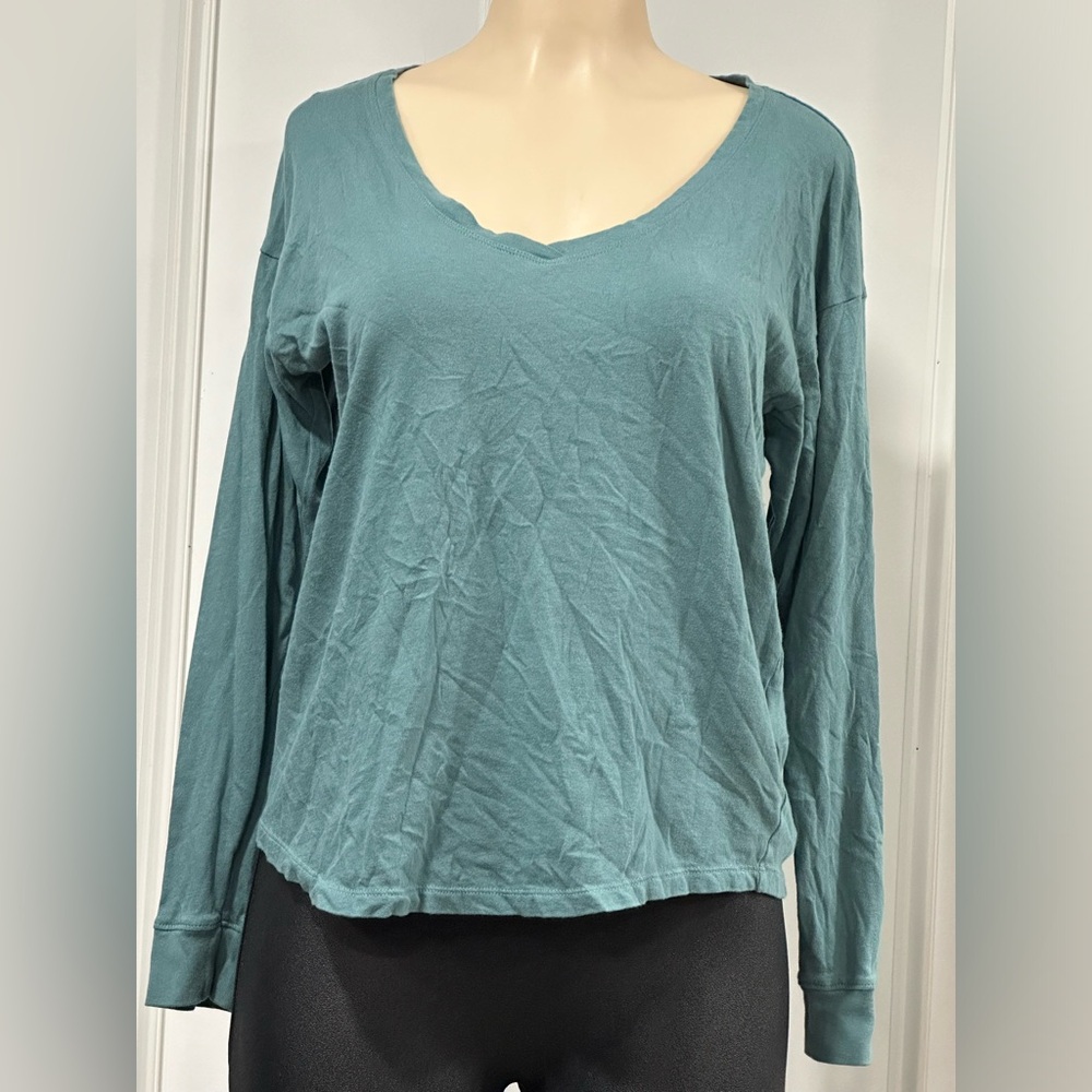 MADEWELL Women’s Long Sleeves Cotton V-Neck Tee Relaxed Green Lightweight XS